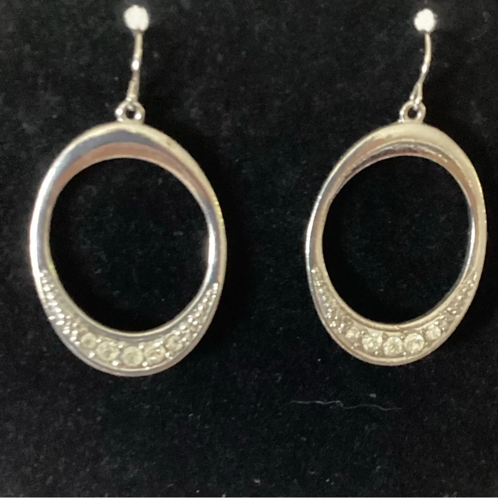 Drop Hoop Silver Tone Earrings